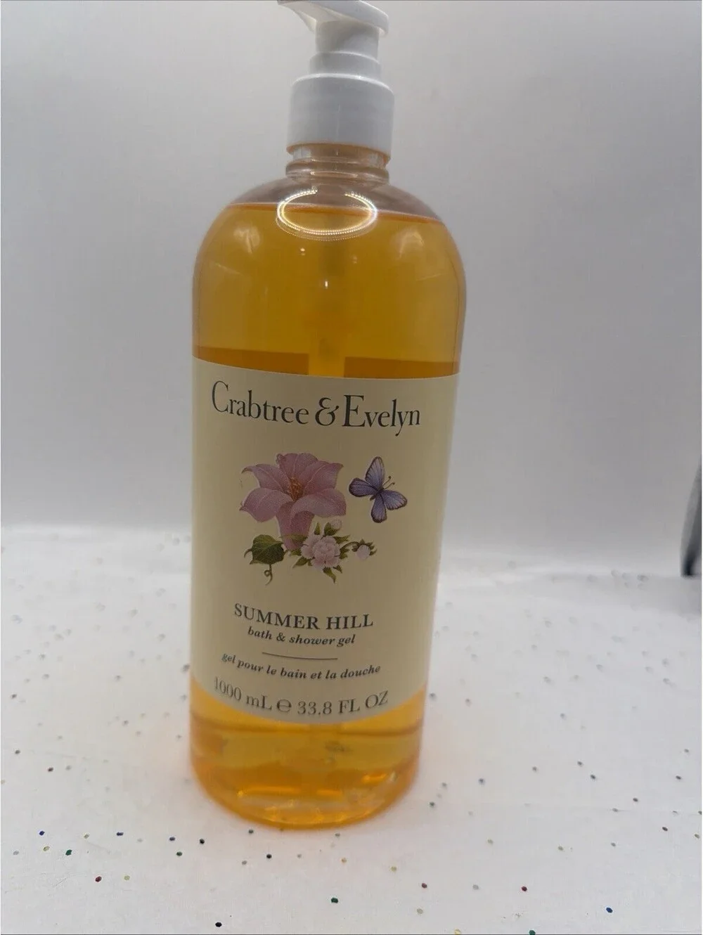 Crabtree & Evelyn Summer Hill Shower Gel 1000ml Pump Bottle + Bonus Shower Pads